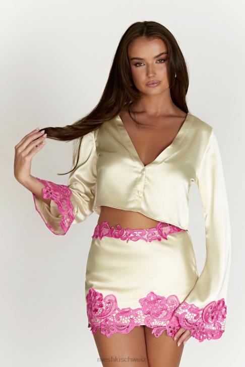 Meshki Niamh Crop-Top mit ausgestellten Ärmeln und Spitze nackt Kleidung 060V1005