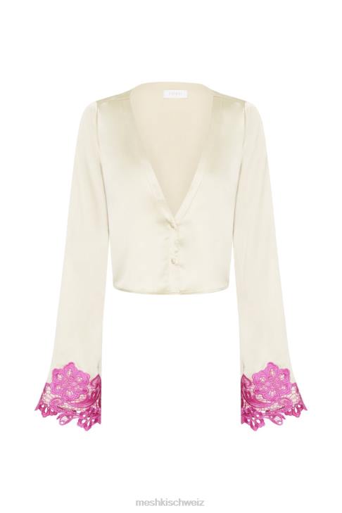 Meshki Niamh Crop-Top mit ausgestellten Ärmeln und Spitze nackt Kleidung 060V1005