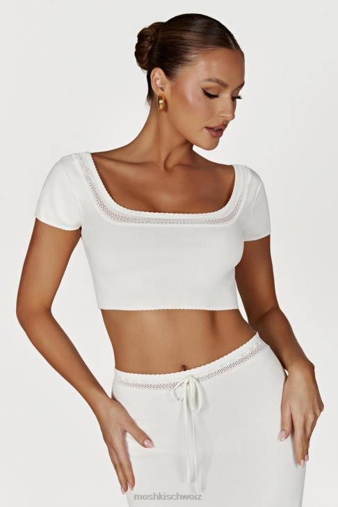 Meshki Penelope Pointelle-Strick-Crop-Top Weiß Kleidung 060V904