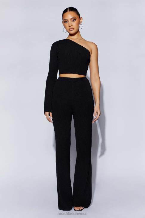 Meshki Rue One-Shoulder-Crop-Top mit ausgestellten Ärmeln Schwarz Kleidung 060V973