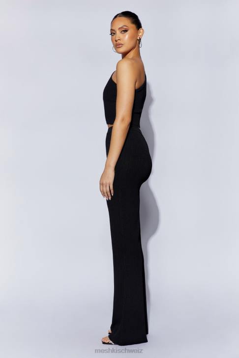 Meshki Rue One-Shoulder-Crop-Top mit ausgestellten Ärmeln Schwarz Kleidung 060V973