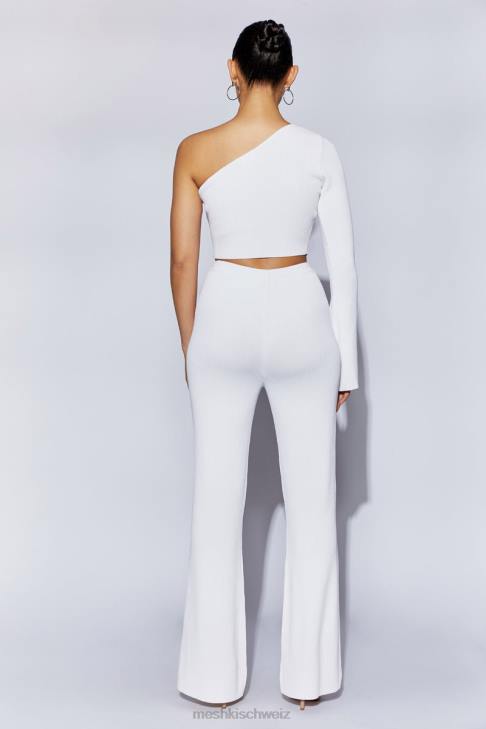 Meshki Rue One-Shoulder-Crop-Top mit ausgestellten Ärmeln Weiß Kleidung 060V974