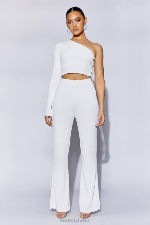Meshki Rue One-Shoulder-Crop-Top mit ausgestellten Ärmeln Weiß Kleidung 060V974