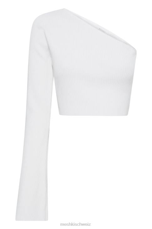 Meshki Rue One-Shoulder-Crop-Top mit ausgestellten Ärmeln Weiß Kleidung 060V974