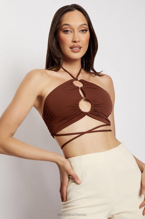 Meshki Sabrina gerafftes Neckholder-Crop-Top Schokolade Kleidung 060V1169