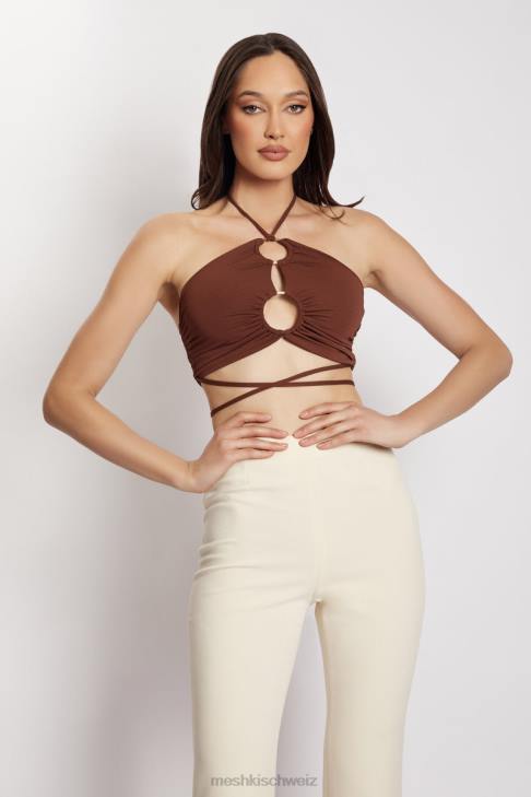 Meshki Sabrina gerafftes Neckholder-Crop-Top Schokolade Kleidung 060V1169