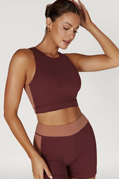 Meshki Zweifarbiges Racer-Crop-Top von Lori Mahagoni/Tan Kleidung 060V1094