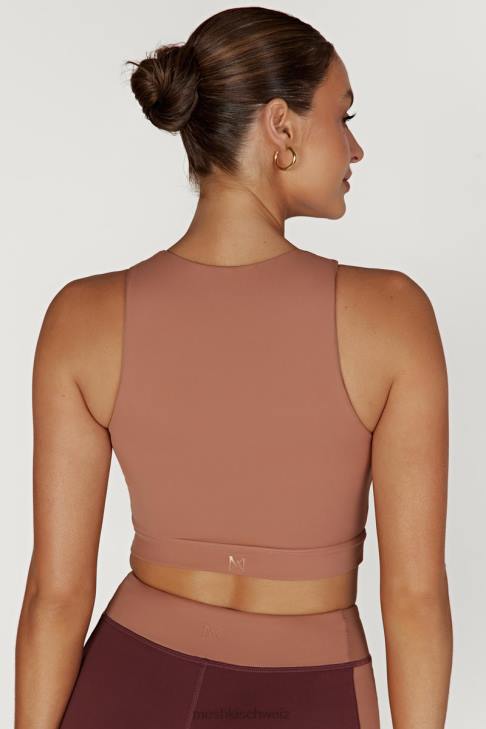 Meshki Zweifarbiges Racer-Crop-Top von Lori Mahagoni/Tan Kleidung 060V1094