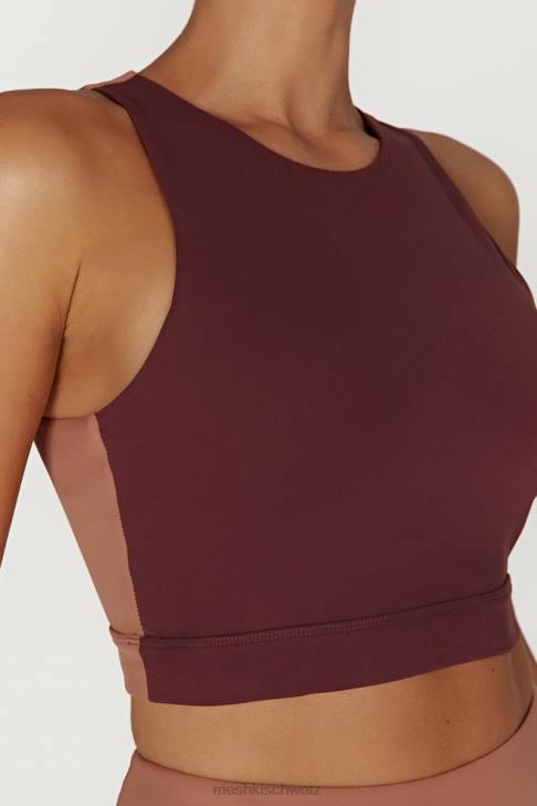 Meshki Zweifarbiges Racer-Crop-Top von Lori Mahagoni/Tan Kleidung 060V1094