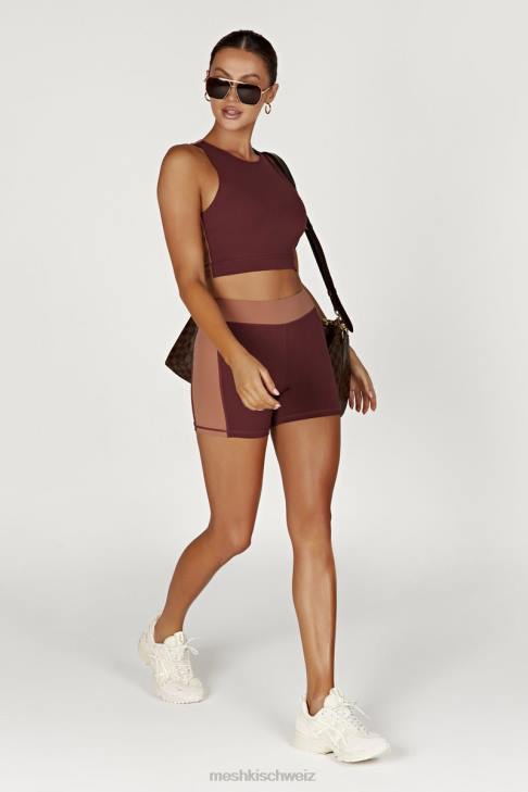 Meshki Zweifarbiges Racer-Crop-Top von Lori Mahagoni/Tan Kleidung 060V1094