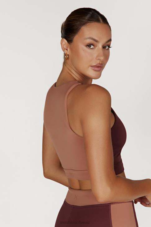 Meshki Zweifarbiges Racer-Crop-Top von Lori Mahagoni/Tan Kleidung 060V1094