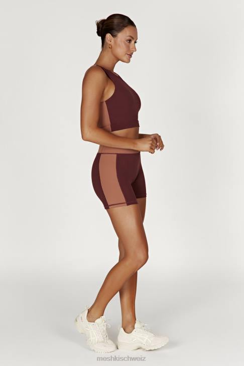 Meshki Zweifarbiges Racer-Crop-Top von Lori Mahagoni/Tan Kleidung 060V1094