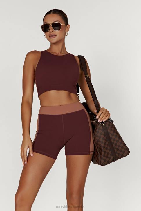 Meshki Zweifarbiges Racer-Crop-Top von Lori Mahagoni/Tan Kleidung 060V1094