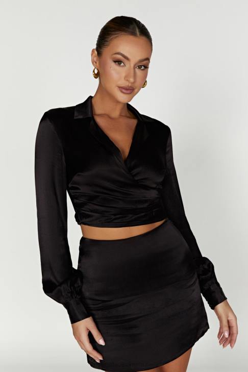 Meshki Amia Satin-Wickelhemd Schwarz Kleidung 060V931