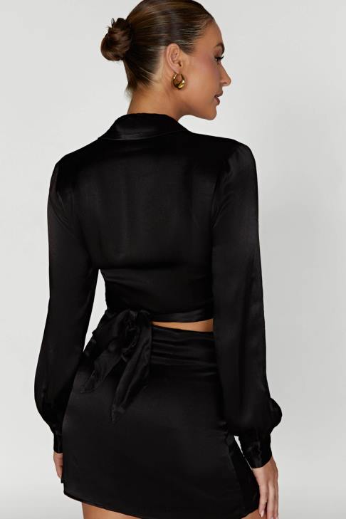 Meshki Amia Satin-Wickelhemd Schwarz Kleidung 060V931