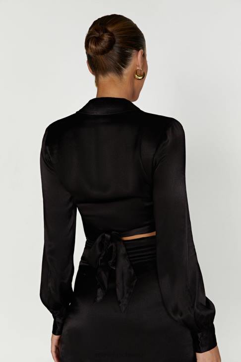 Meshki Amia Satin-Wickelhemd Schwarz Kleidung 060V931