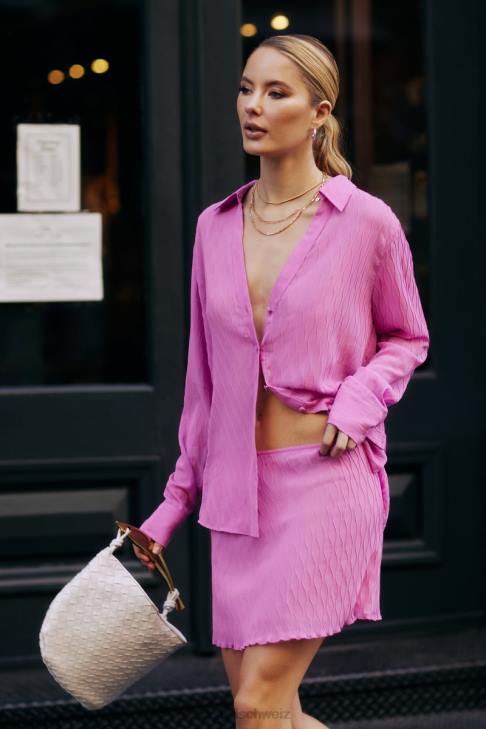 Meshki Karla Wave-Falten-Oversize-Hemd Rosa Kleidung 060V1057