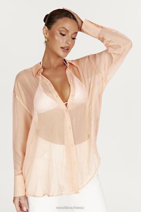 Meshki Molly übergroßes, transparentes, schillerndes Hemd Pfirsich Kleidung 060V1101