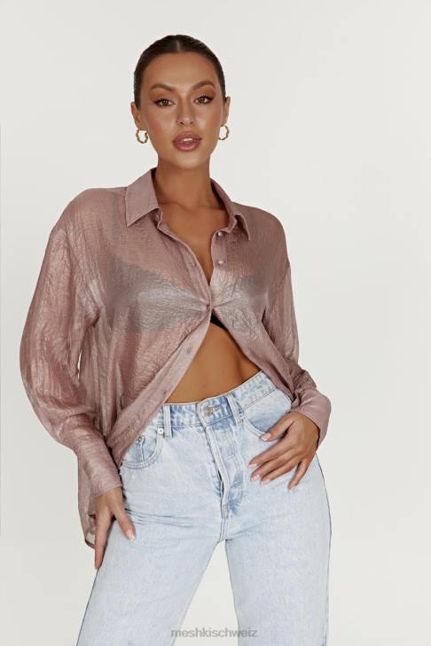 Meshki Molly übergroßes, transparentes, schillerndes Hemd Taupe Kleidung 060V1105