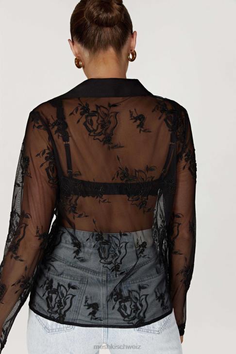 Meshki Vivica besticktes Netzhemd Schwarz Kleidung 060V991
