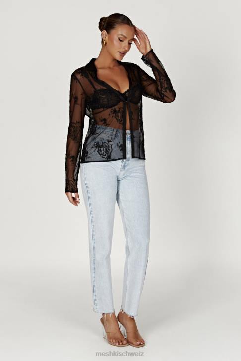 Meshki Vivica besticktes Netzhemd Schwarz Kleidung 060V991
