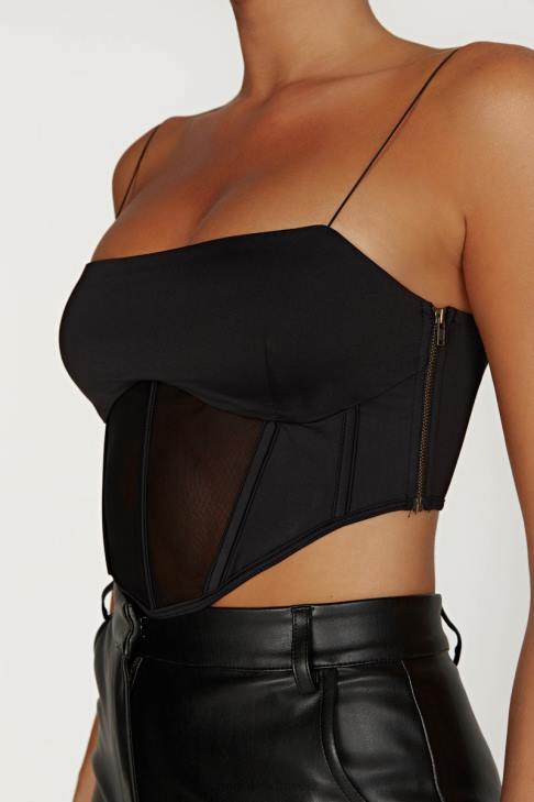 Meshki Jada Mesh-Korsett-Bustier Schwarz Kleidung 060V993