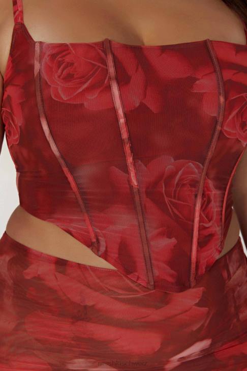 Meshki Joanie Mesh-Schnürkorsett übergroßer Rosendruck Kleidung 060V896