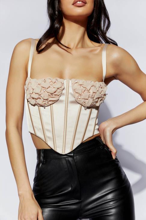 Meshki Kristy gerafftes Bustier-Korsett-Oberteil Sekt Kleidung 060V1085