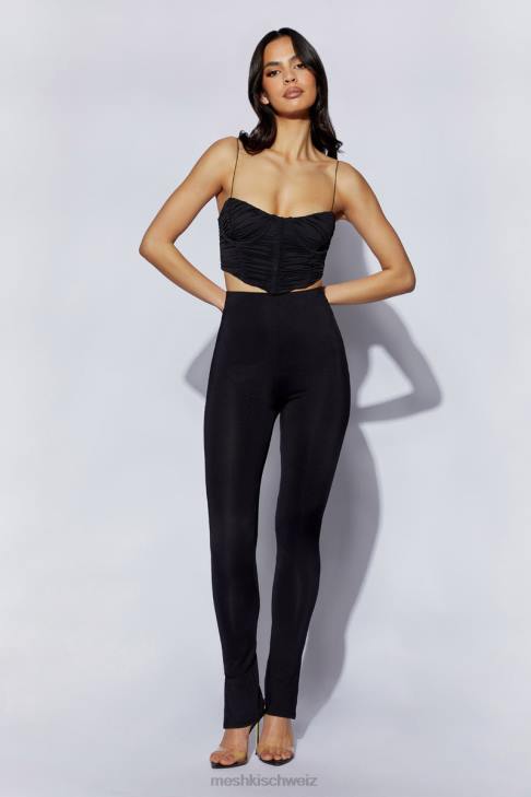 Meshki Magenta gerafftes Korsett-Oberteil Schwarz Kleidung 060V1102