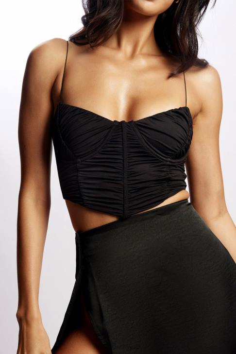 Meshki Magenta gerafftes Korsett-Oberteil Schwarz Kleidung 060V1102