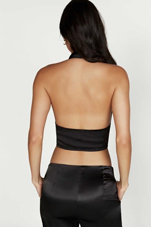 Meshki Mallory Satin-Korsett-Oberteil Schwarz Kleidung 060V1122