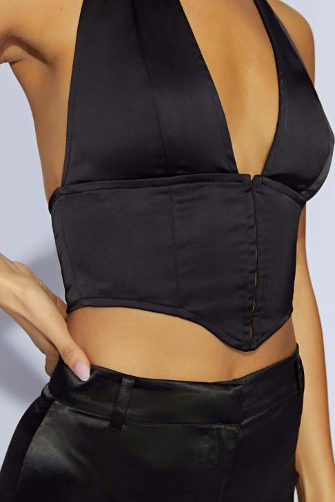 Meshki Mallory Satin-Korsett-Oberteil Schwarz Kleidung 060V1122