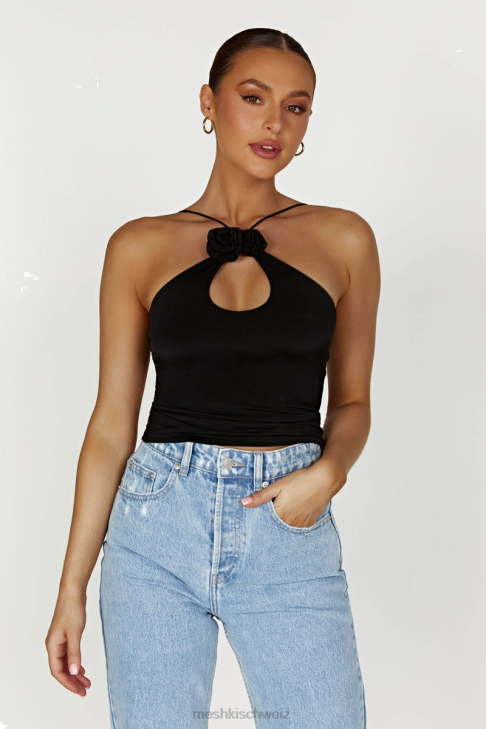 Meshki Adeline Rose Neckholder-Top Schwarz Kleidung 060V857