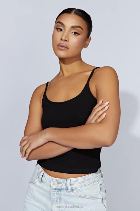 Meshki Alexis geripptes Cami-Longline-Oberteil Schwarz Kleidung 060V1146