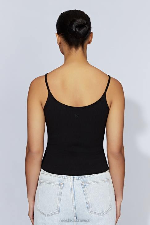 Meshki Alexis geripptes Cami-Longline-Oberteil Schwarz Kleidung 060V1146