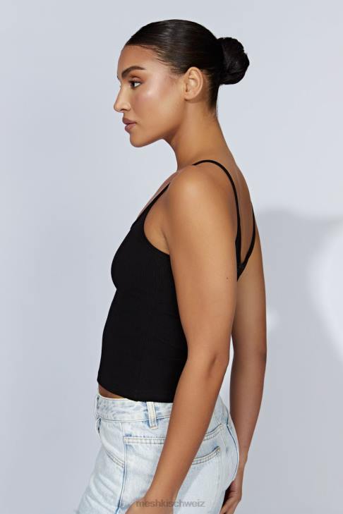 Meshki Alexis geripptes Cami-Longline-Oberteil Schwarz Kleidung 060V1146