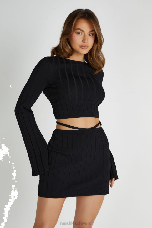 Meshki Celine Twist Back Extreme Rib Top Schwarz Kleidung 060V843