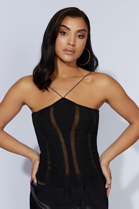 Meshki Chantal getäfeltes Neckholder-Top Schwarz Kleidung 060V1113