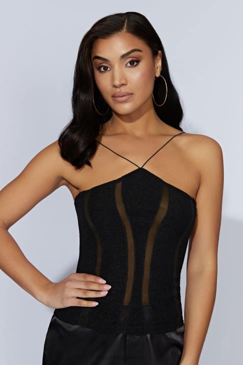 Meshki Chantal getäfeltes Neckholder-Top Schwarz Kleidung 060V1113