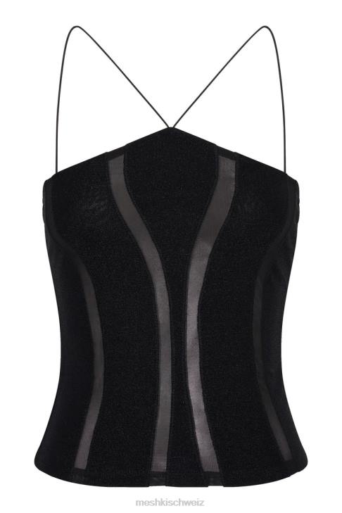 Meshki Chantal getäfeltes Neckholder-Top Schwarz Kleidung 060V1113