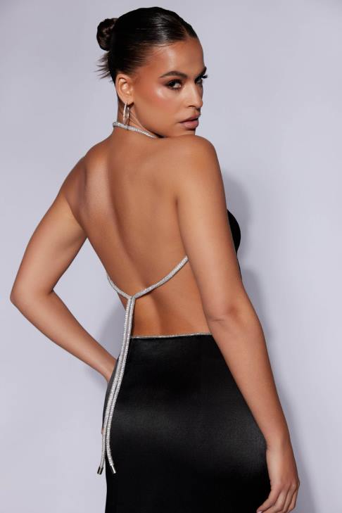 Meshki Christie Strass-Oberteil mit Wasserfallausschnitt Schwarz Kleidung 060V1116