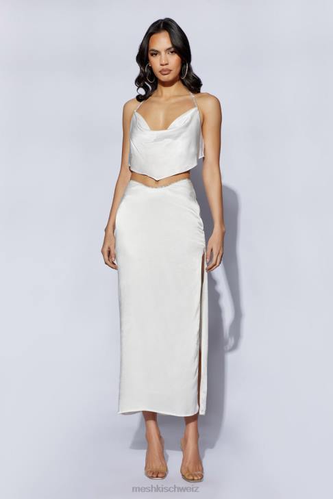 Meshki Christie Strass-Oberteil mit Wasserfallausschnitt Weiß Kleidung 060V1099