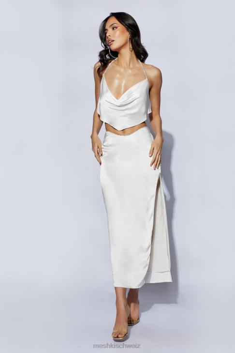 Meshki Christie Strass-Oberteil mit Wasserfallausschnitt Weiß Kleidung 060V1099