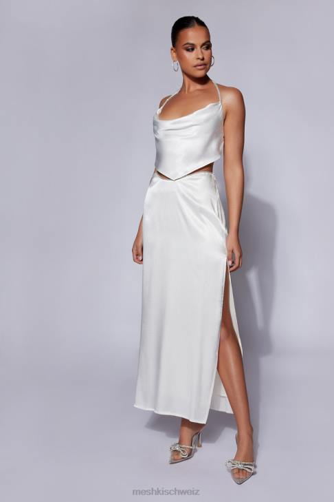 Meshki Christie Strass-Oberteil mit Wasserfallausschnitt Weiß Kleidung 060V1099