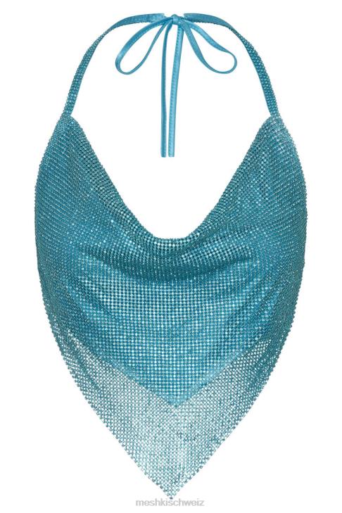 Meshki Daphne Diamante Neckholder-Top mit Wasserfallausschnitt Aquamarin Kleidung 060V976