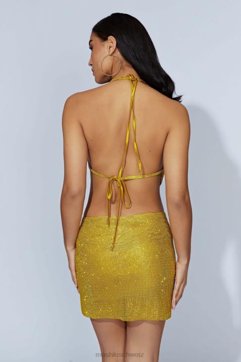 Meshki Daphne Diamante Neckholder-Top mit Wasserfallausschnitt Chartreuse Kleidung 060V996