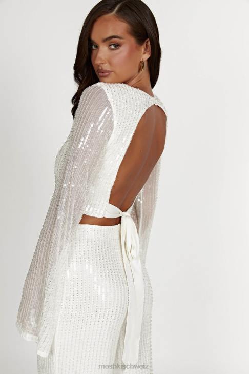 Meshki Diaz Langarm-Pailletten-Top Weiß Kleidung 060V937