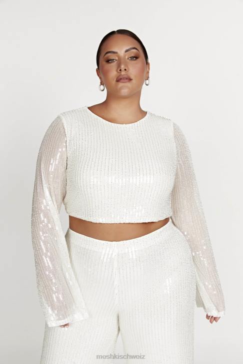Meshki Diaz Langarm-Pailletten-Top Weiß Kleidung 060V937