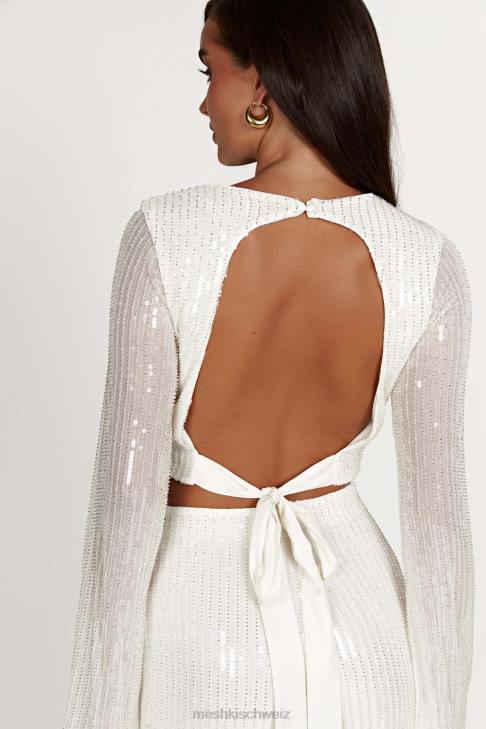 Meshki Diaz Langarm-Pailletten-Top Weiß Kleidung 060V937