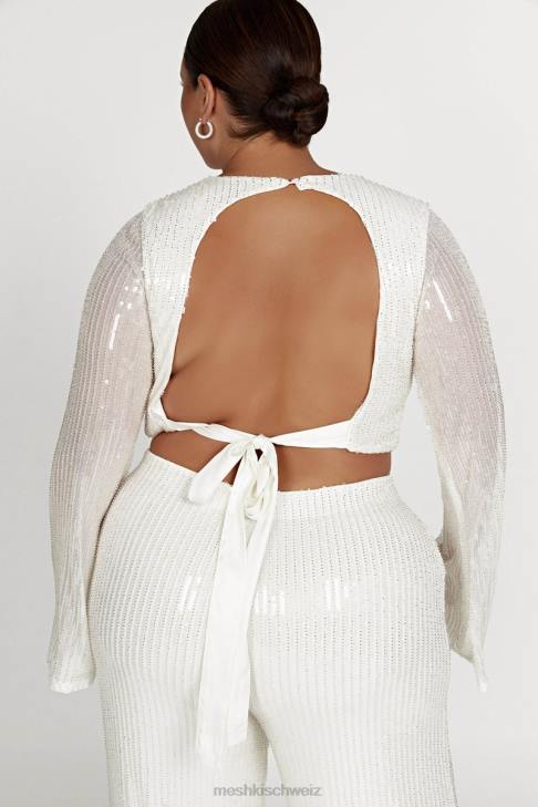 Meshki Diaz Langarm-Pailletten-Top Weiß Kleidung 060V937